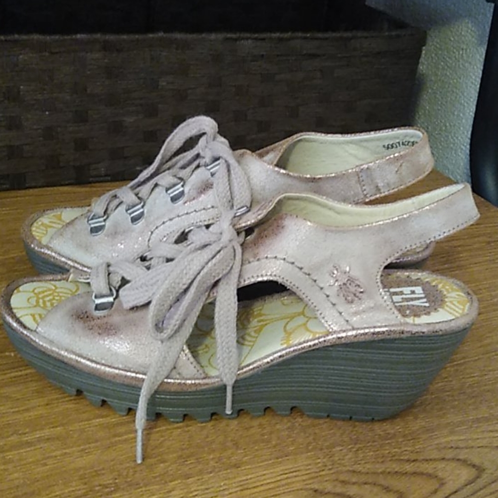 Fly London Gold Metallic Wedge Sandle